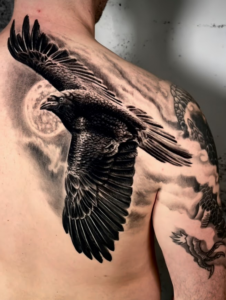 Black and Grey Tattoo, Realism Tattoo, Raven Tattoo, Nature Tattoo, Bird Tattoo