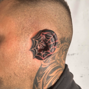 Black and Grey Tattoo, Ear Tattoo, Spider web Tattoo